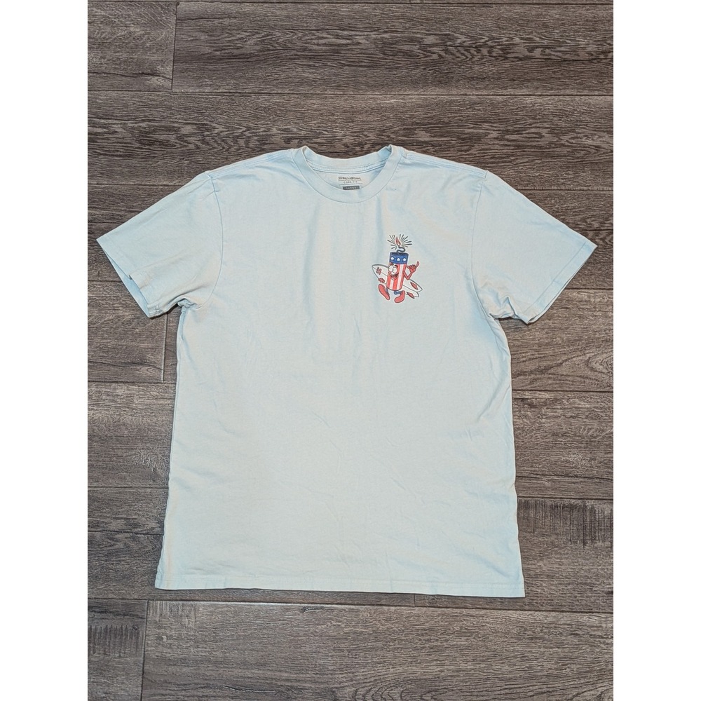 Billabong Mens Large Light Blue Graphic T-Shirt Surf Supply Co Firework Core Fit